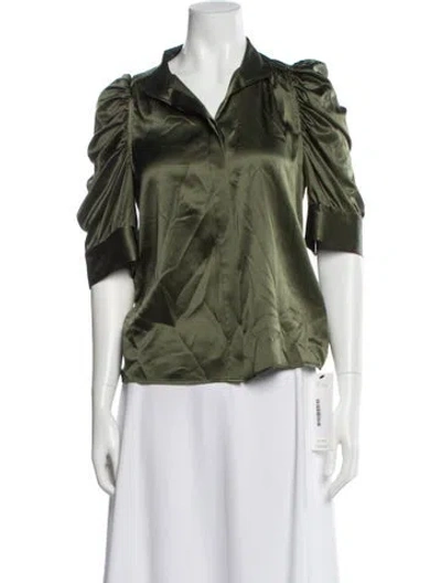 Pre-owned Frame Silk Three-quarter Sleeve Blouse In Green