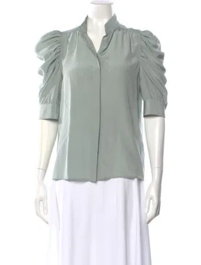 Pre-owned Frame Silk Three-quarter Sleeve Blouse In Green