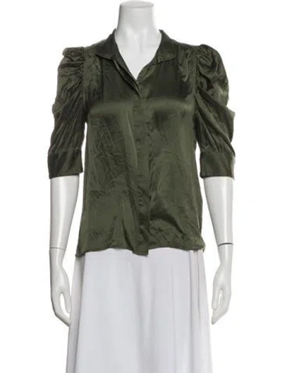 Pre-owned Frame Silk Three-quarter Sleeve Blouse In Green