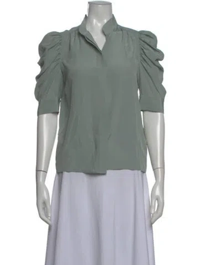 Pre-owned Frame Silk Three-quarter Sleeve Blouse In Green