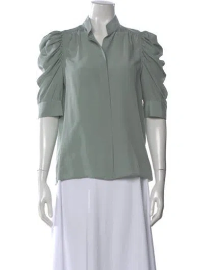 Pre-owned Frame Silk Three-quarter Sleeve Blouse In Green