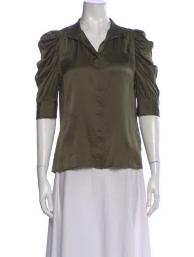 Pre-owned Frame Silk Three-quarter Sleeve Blouse In Green