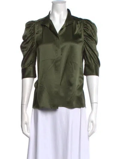 Pre-owned Frame Silk Three-quarter Sleeve Blouse In Green
