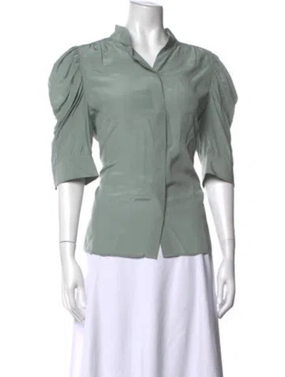 Pre-owned Frame Silk Three-quarter Sleeve Blouse In Green
