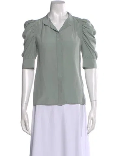 Pre-owned Frame Silk Three-quarter Sleeve Blouse In Green