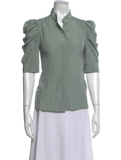 Pre-owned Frame Silk Three-quarter Sleeve Blouse In Green