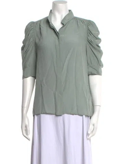 Pre-owned Frame Silk Three-quarter Sleeve Blouse In Green