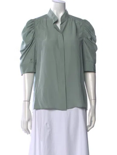 Pre-owned Frame Silk Three-quarter Sleeve Blouse In Green
