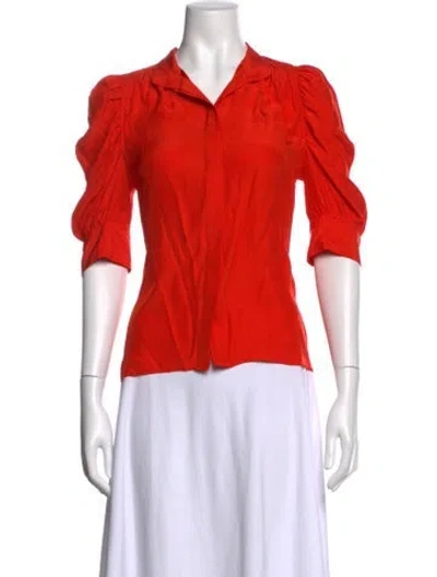 Pre-owned Frame Silk Three-quarter Sleeve Blouse In Orange