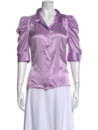 Pre-owned Frame Silk Three-quarter Sleeve Blouse In Purple