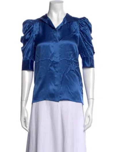 Pre-owned Frame Silk Three-quarter Sleeve Blouse W/ Tags In Blue