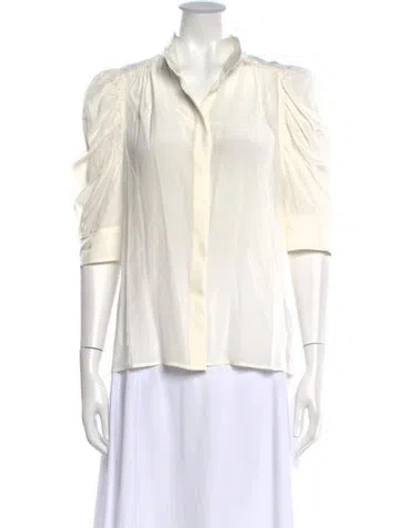 Pre-owned Frame Silk Three-quarter Sleeve Blouse In White