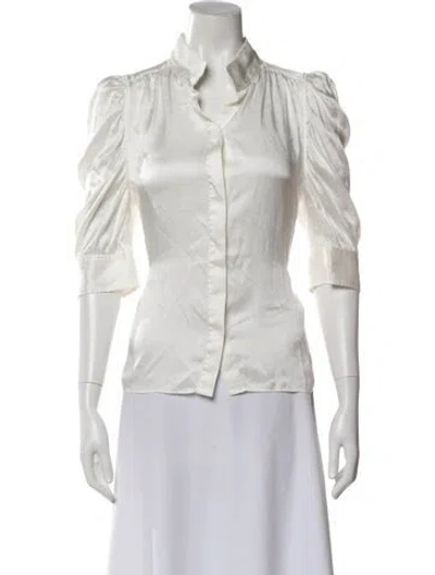 Pre-owned Frame Silk Three-quarter Sleeve Blouse In White