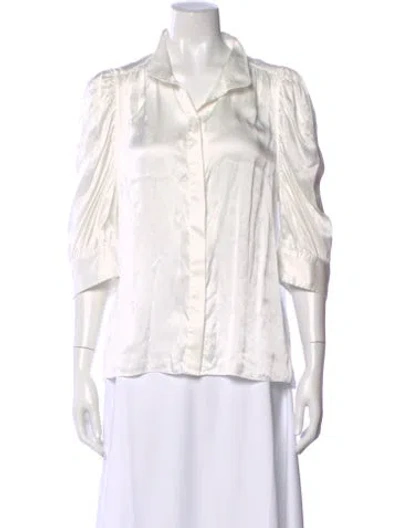 Pre-owned Frame Silk Three-quarter Sleeve Blouse In White