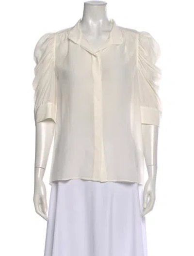 Pre-owned Frame Silk Three-quarter Sleeve Blouse In White