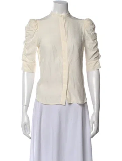Pre-owned Frame Silk Three-quarter Sleeve Blouse In White