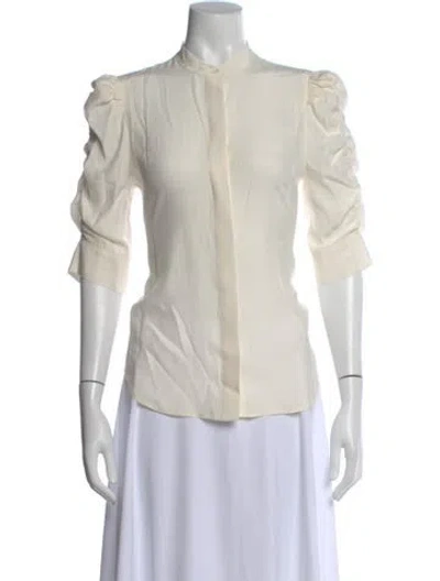 Pre-owned Frame Silk Three-quarter Sleeve Blouse In White