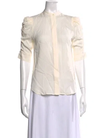 Pre-owned Frame Silk Three-quarter Sleeve Blouse In White