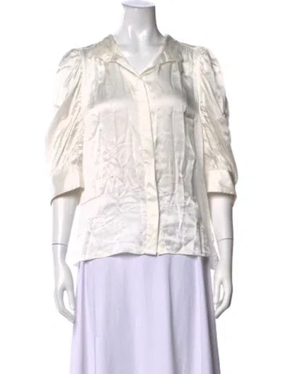 Pre-owned Frame Silk Three-quarter Sleeve Blouse In White