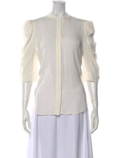 Pre-owned Frame Silk Three-quarter Sleeve Blouse In White