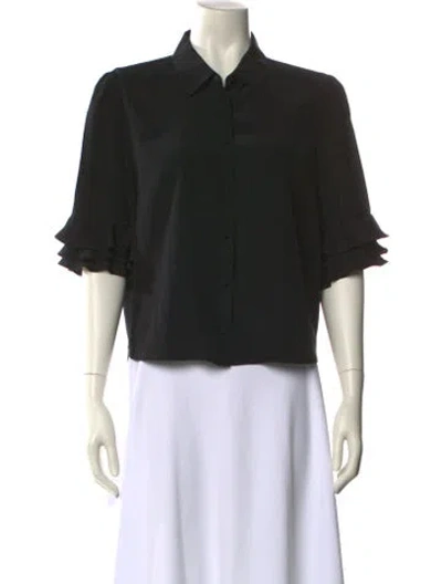 Pre-owned Frame Silk Three-quarter Sleeve Button-up Top In Black