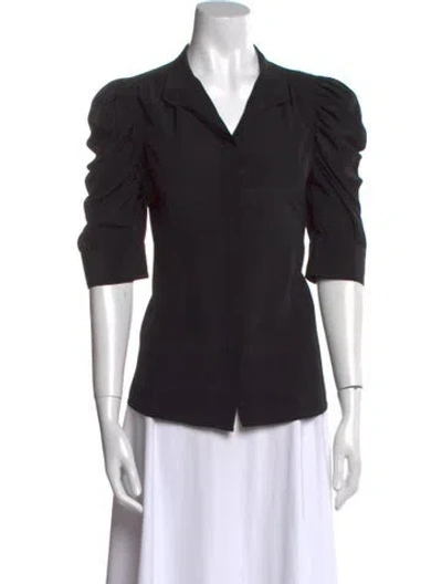 Pre-owned Frame Silk Three-quarter Sleeve Button-up Top In Black