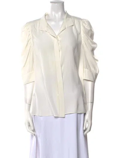 Pre-owned Frame Silk Three-quarter Sleeve Button-up Top In Neutral