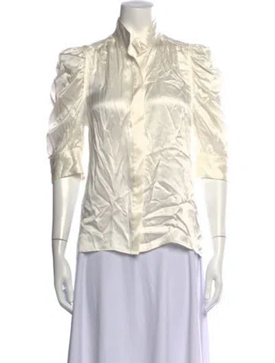 Pre-owned Frame Silk Three-quarter Sleeve Button-up Top In White