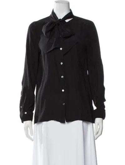 Pre-owned Frame Silk Tie Neck Blouse In Black