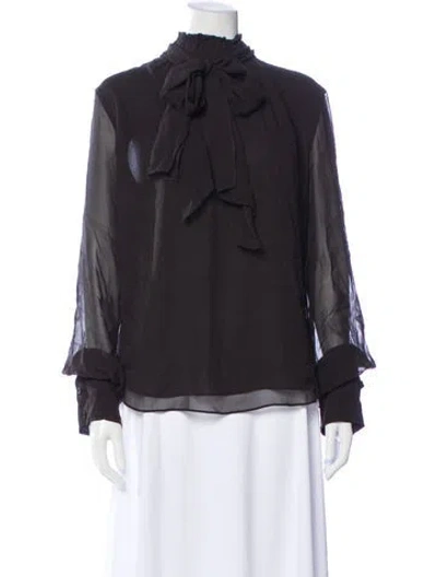 Pre-owned Frame Silk Tie Neck Blouse In Black