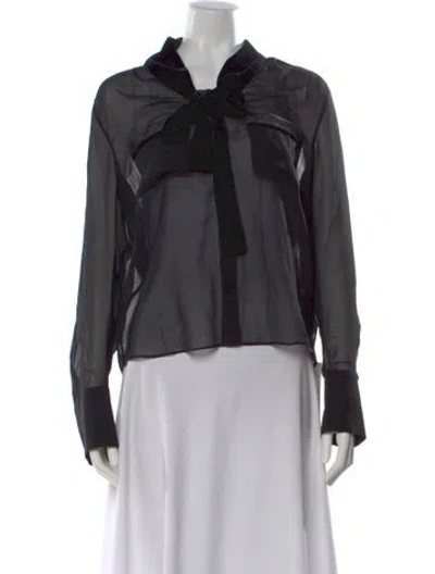 Pre-owned Frame Silk Tie Neck Blouse In Black