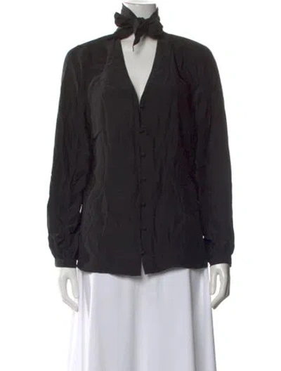 Pre-owned Frame Silk Tie Neck Blouse In Black