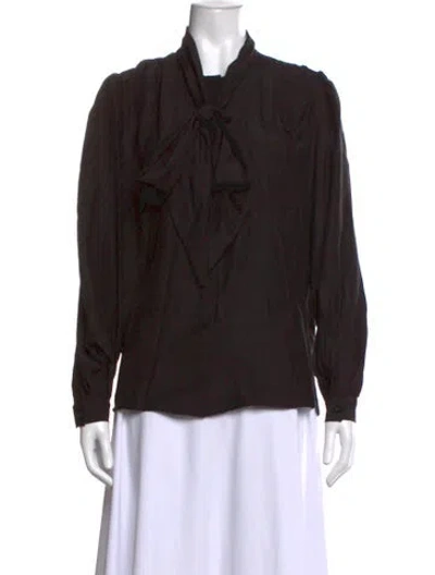 Pre-owned Frame Silk Tie Neck Blouse In Black