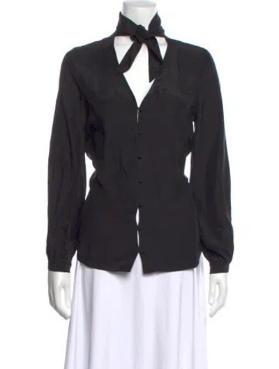 Pre-owned Frame Silk Tie Neck Blouse In Black