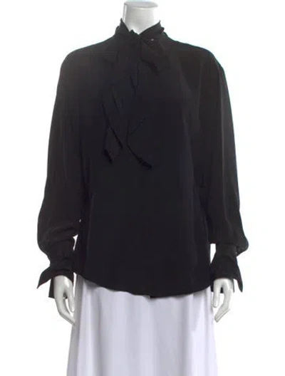 Pre-owned Frame Silk Tie Neck Blouse In Black