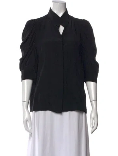 Pre-owned Frame Silk Tie Neck Blouse In Black