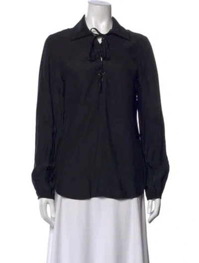 Pre-owned Frame Silk Tie Neck Blouse In Black