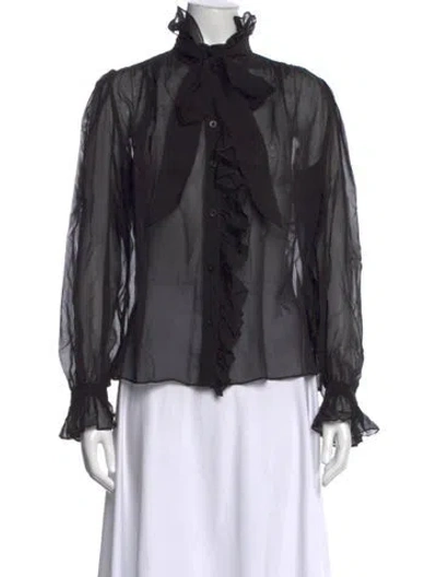 Pre-owned Frame Silk Tie Neck Blouse In Black