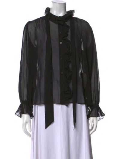 Pre-owned Frame Silk Tie Neck Blouse In Black