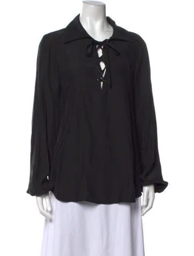 Pre-owned Frame Silk Tie Neck Blouse In Black