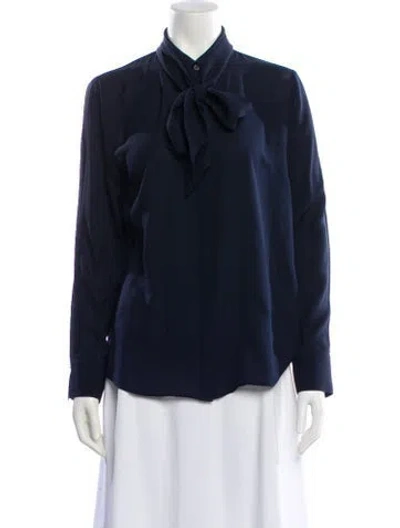 Pre-owned Frame Silk Tie Neck Blouse In Blue