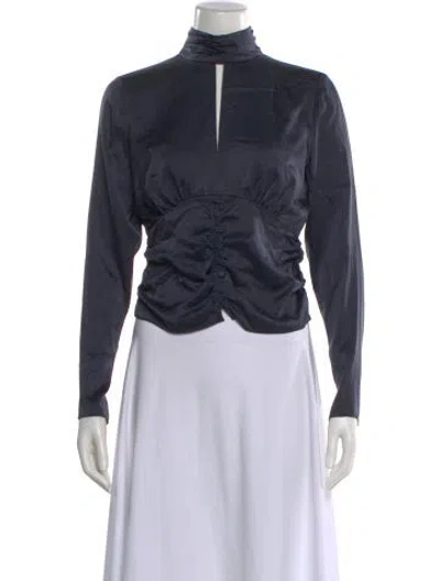 Pre-owned Frame Silk Tie Neck Blouse In Blue