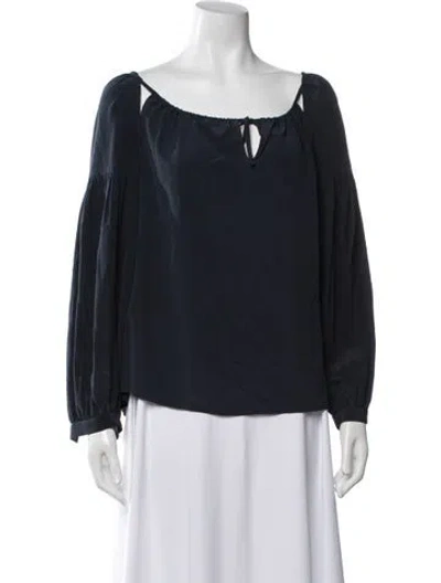 Pre-owned Frame Silk Tie Neck Blouse In Blue