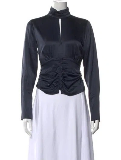 Pre-owned Frame Silk Tie Neck Blouse In Blue