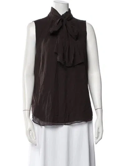 Pre-owned Frame Silk Tie Neck Blouse In Brown