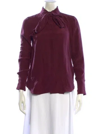 Pre-owned Frame Silk Tie Neck Blouse In Burgundy