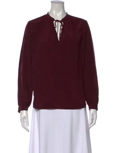 Pre-owned Frame Silk Tie Neck Blouse In Burgundy