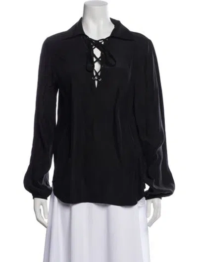 Pre-owned Frame Silk Tie Neck Blouse In Gray