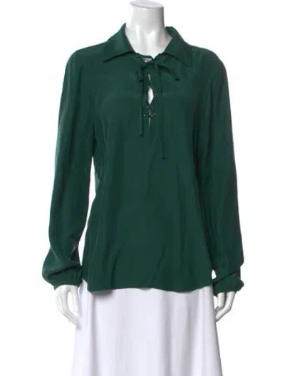 Pre-owned Frame Silk Tie Neck Blouse In Green