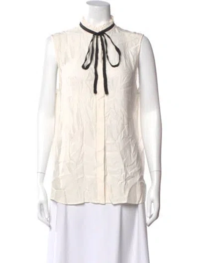 Pre-owned Frame Silk Tie Neck Blouse In Neutral